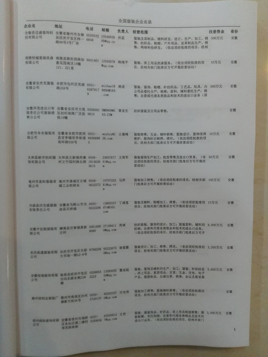 中國(guó)服裝企業(yè)黃頁(yè)可開(kāi)展精準(zhǔn)營(yíng)銷，電話營(yíng)銷、郵件營(yíng)銷、傳真營(yíng)銷等等多管齊下，圓您銷售冠軍夢(mèng)